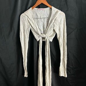 TAM Collection by Tandem Linen Blend Long Sleeve Wrap Tie Crop Top Floral Print